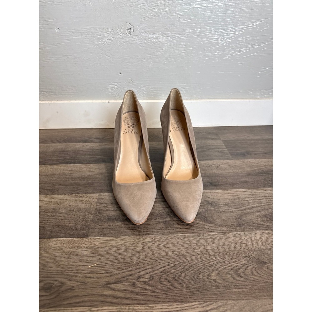 Vince Camuto Womens Taupe Suede Pointed Toe Block Heel Pumps Size 8.5